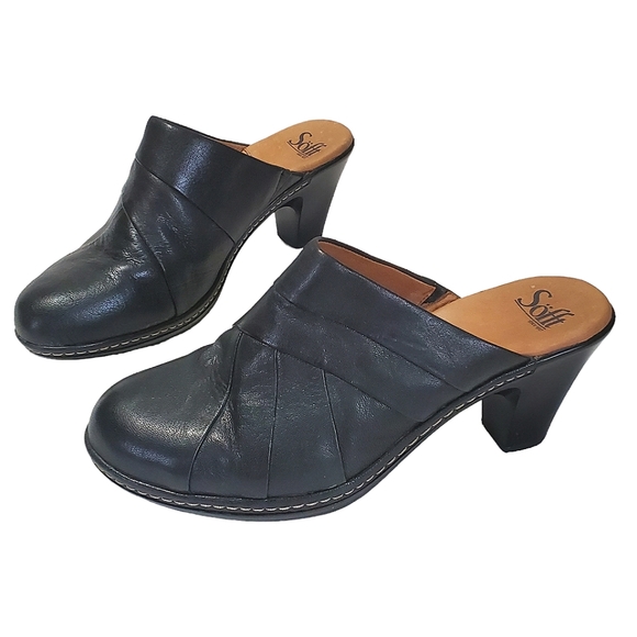 Sofft Shoes - Sofft Women's Black Leather Slip-on Mules, Heeled Clogs, Size 8 1/2 W